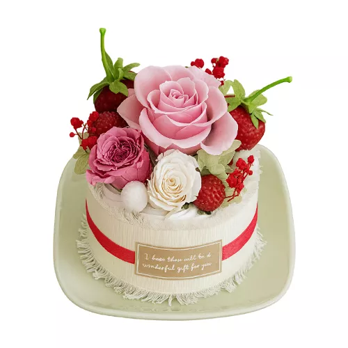 Festive Preserved Flower Cake shaped Arrangement