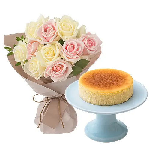 Sweet Harmony Cake And Rose Bouquet